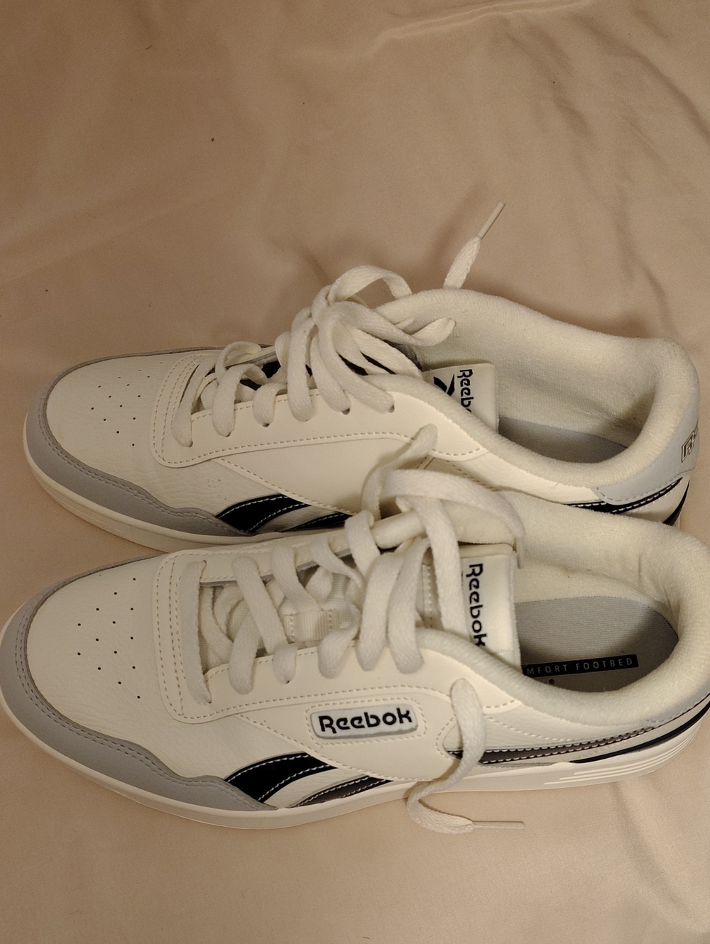 Reebok White Sneakers with Black and Gray Accents